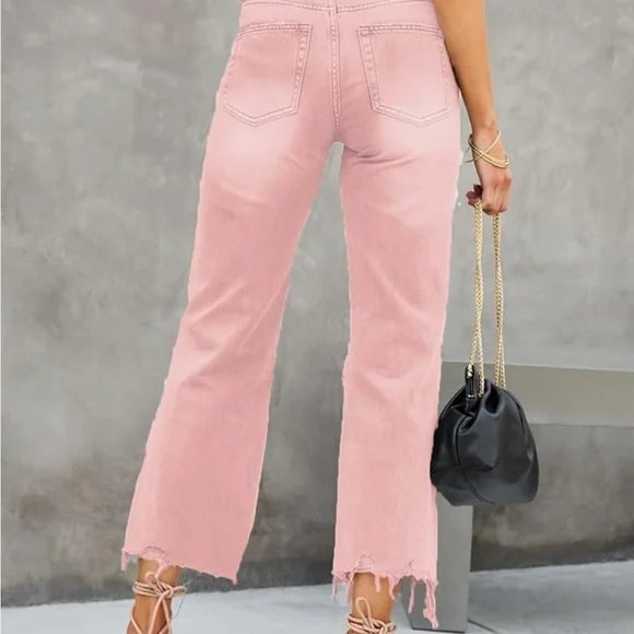 Stylish Pink Distressed Women Jeans - Picture 3 of 4